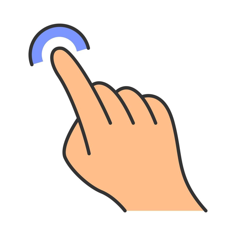 Touchscreen gesture color icon.Tap, point, click, drag gesturing. Human hand and fingers. Using sensory devices. Isolated vector illustration