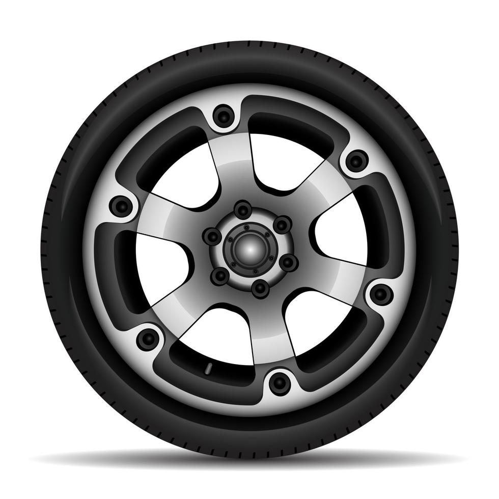 neumático de coche de rueda de aluminio para carreras deportivas en vector de fondo blanco