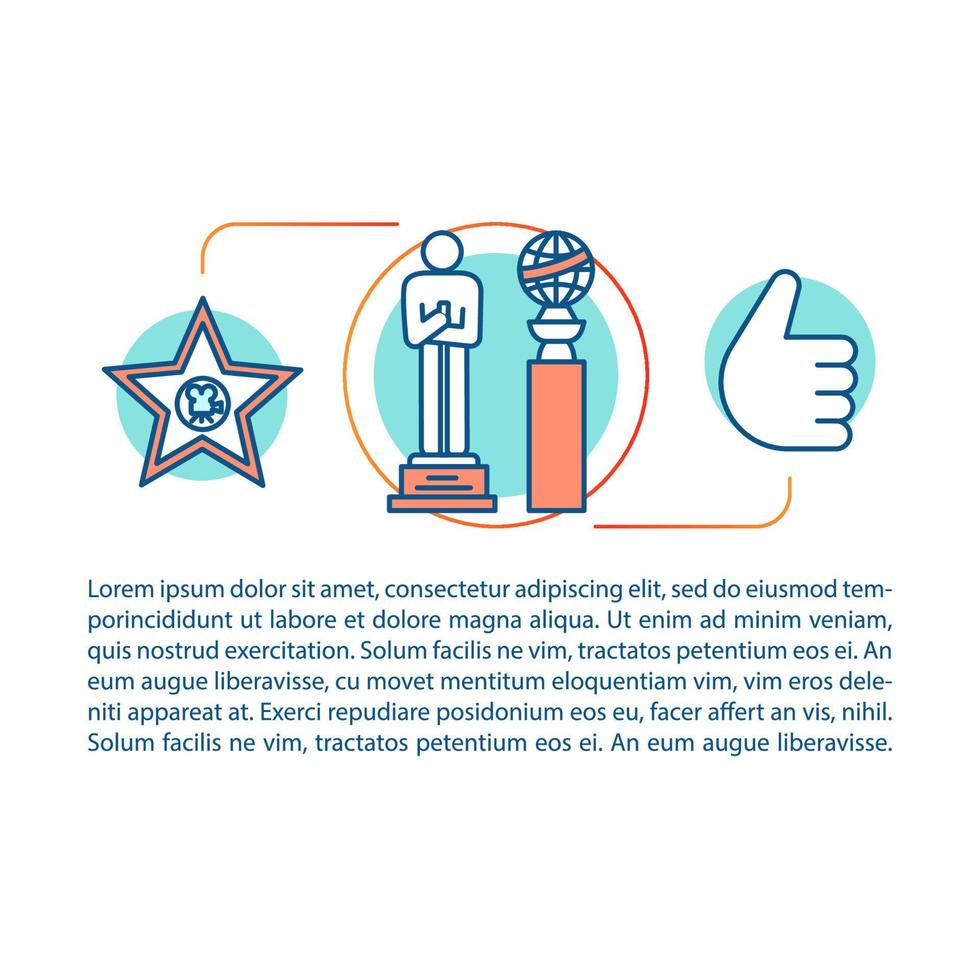 Film award concept linear illustration. Blockbuster premiere. Cinema event emotion. Movie trophy. Article, magazine page. Thin line icons with text. Print design. Vector isolated outline drawing