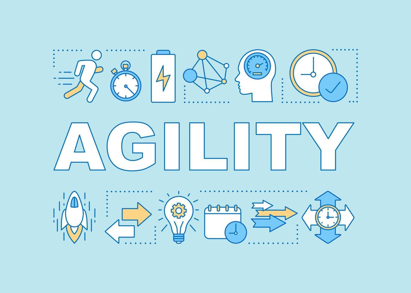 Agility word concepts banner. Timeliness. Time management. Productivity and efficiency. Respect deadlines. Isolated lettering typography idea with linear icons. Vector outline illustration