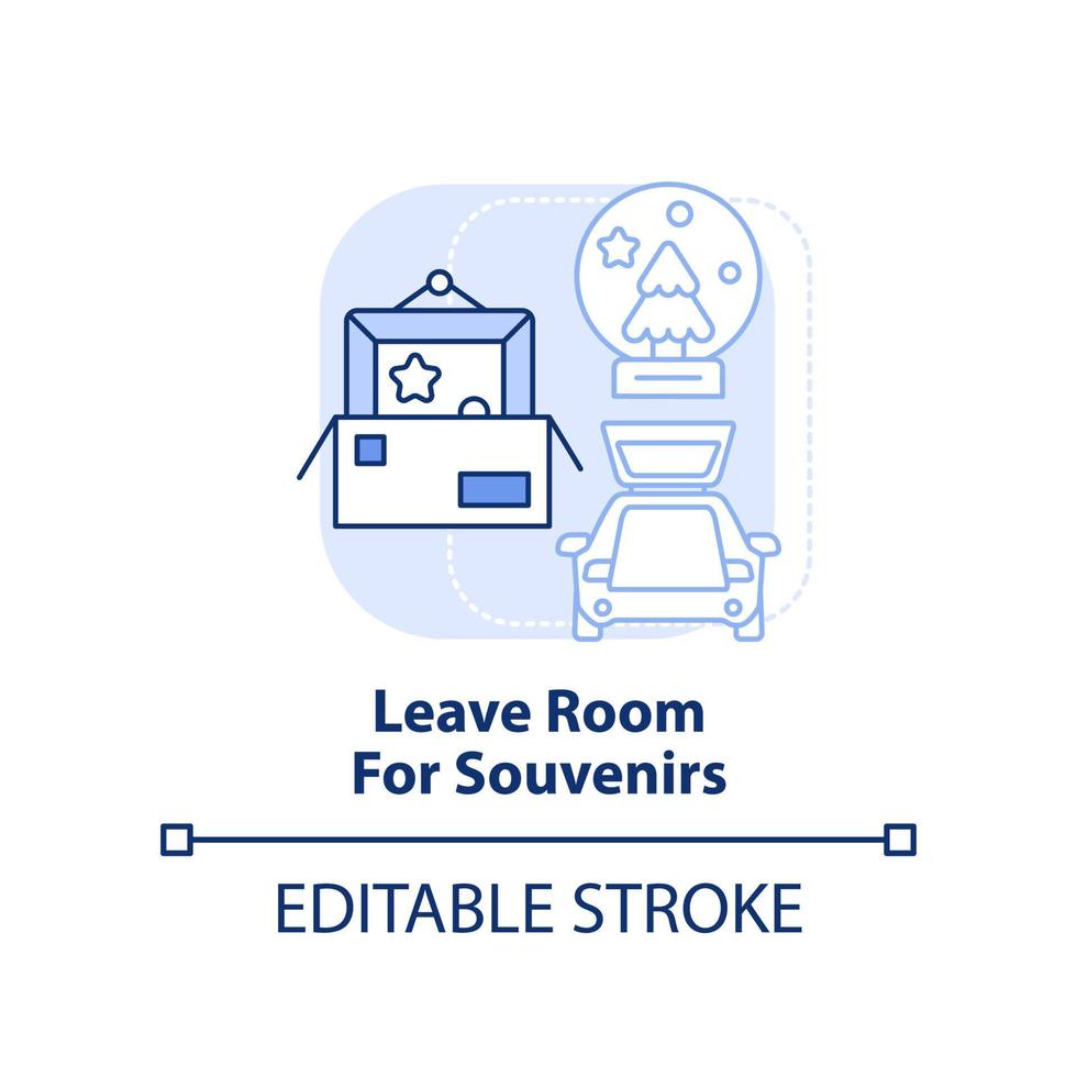 Leave room for souvenirs light blue concept icon. Tour keepsake. Road trip advice abstract idea thin line illustration. Isolated outline drawing. Editable stroke. vector