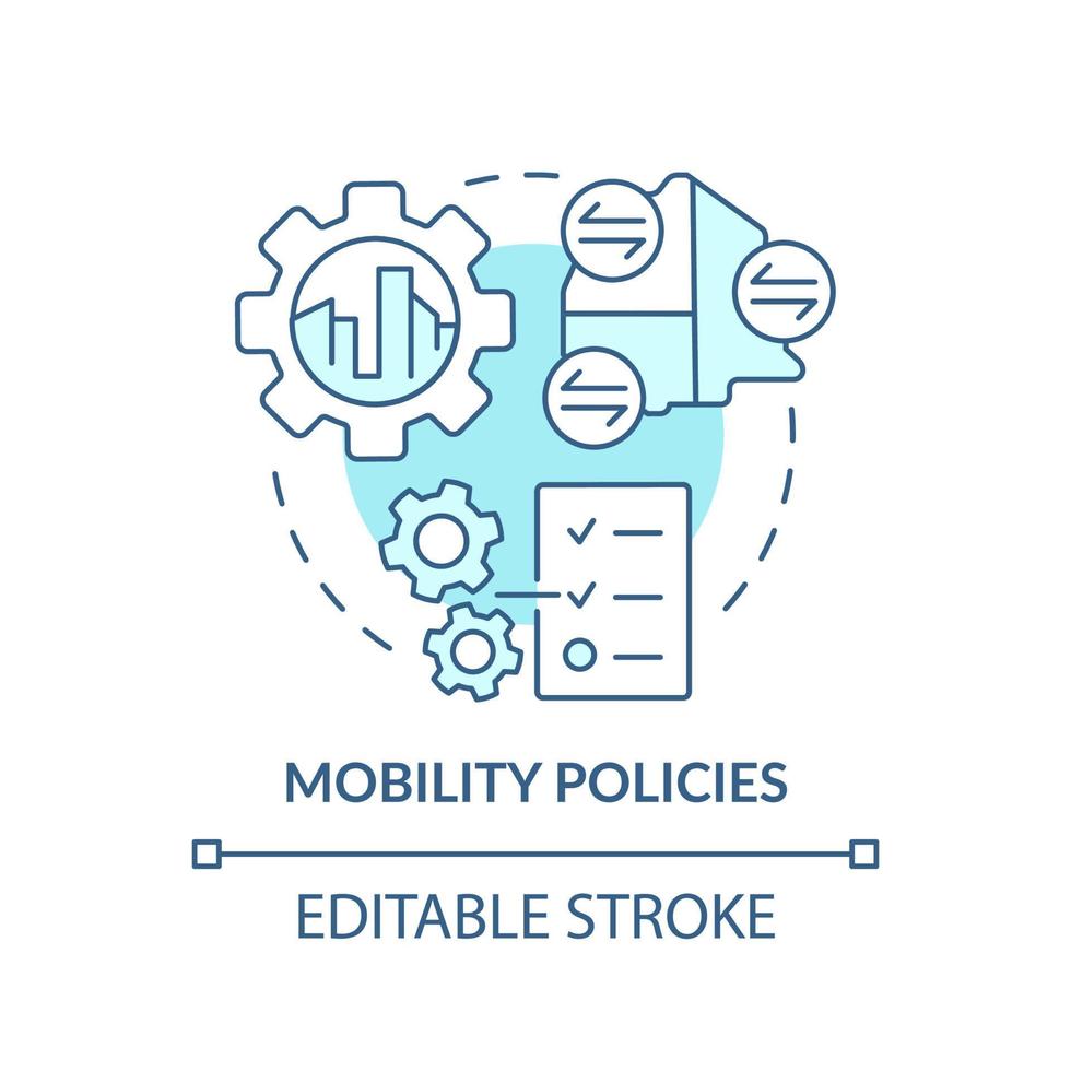 Mobility policies turquoise concept icon. Maas introduction component abstract idea thin line illustration. Isolated outline drawing. Editable stroke. vector