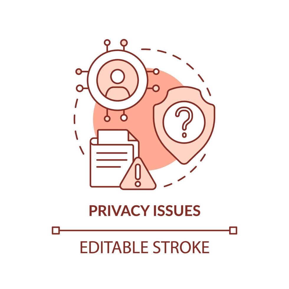 Privacy issues red concept icon. Personal information sharing. Maas issue abstract idea thin line illustration. Isolated outline drawing. Editable stroke. vector