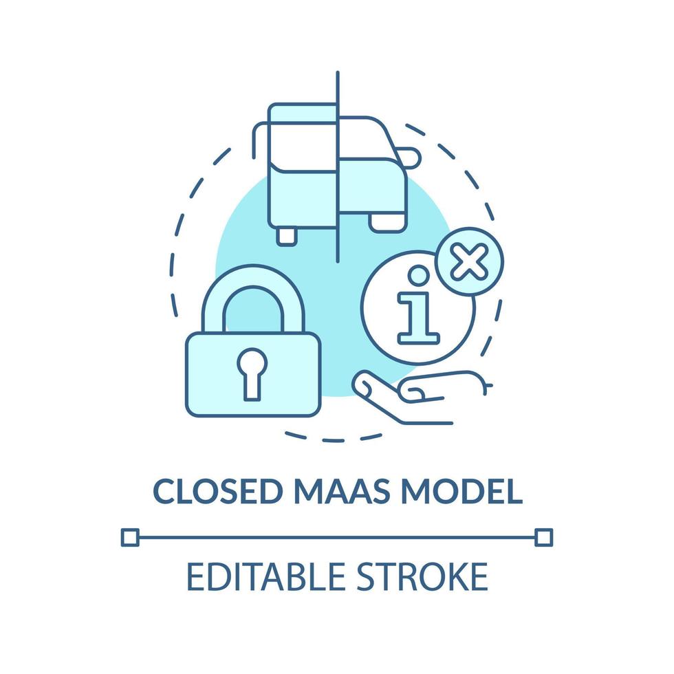 Closed Maas model turquoise concept icon. Mobility as service model abstract idea thin line illustration. Isolated outline drawing. Editable stroke. vector