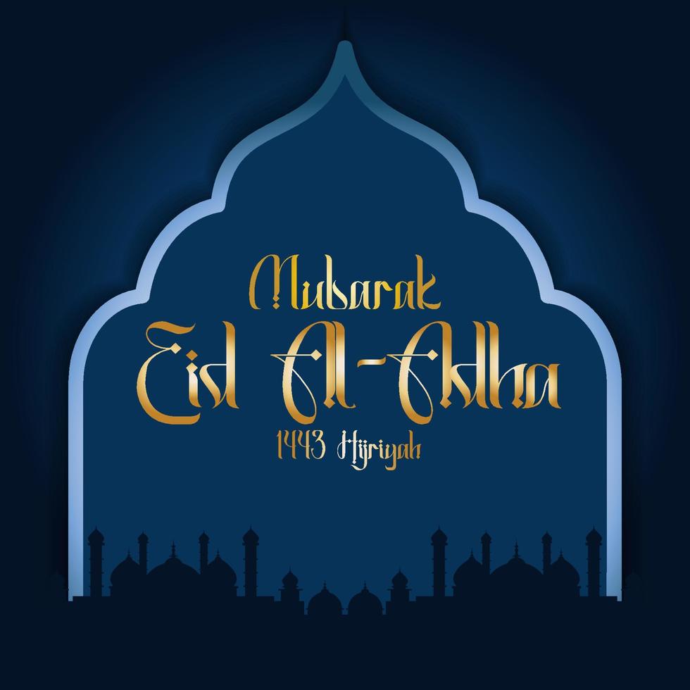 saludos de eid al-adha con un fondo de mezquita. vector