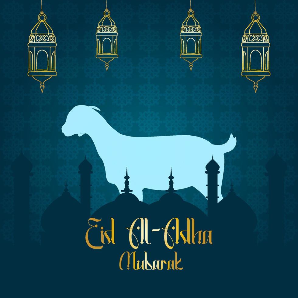 Eid al-Adha greetings with a mosque background. vector