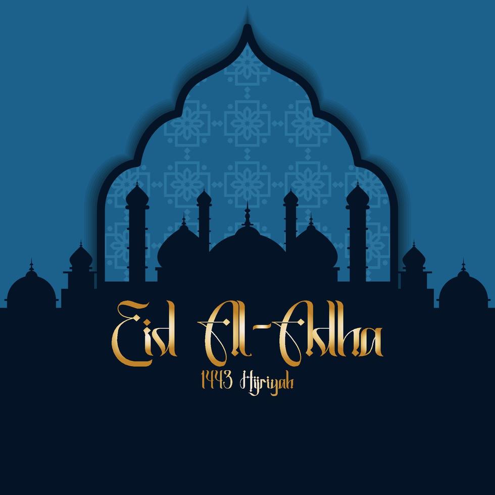 Eid al-Adha greetings with a mosque background. vector