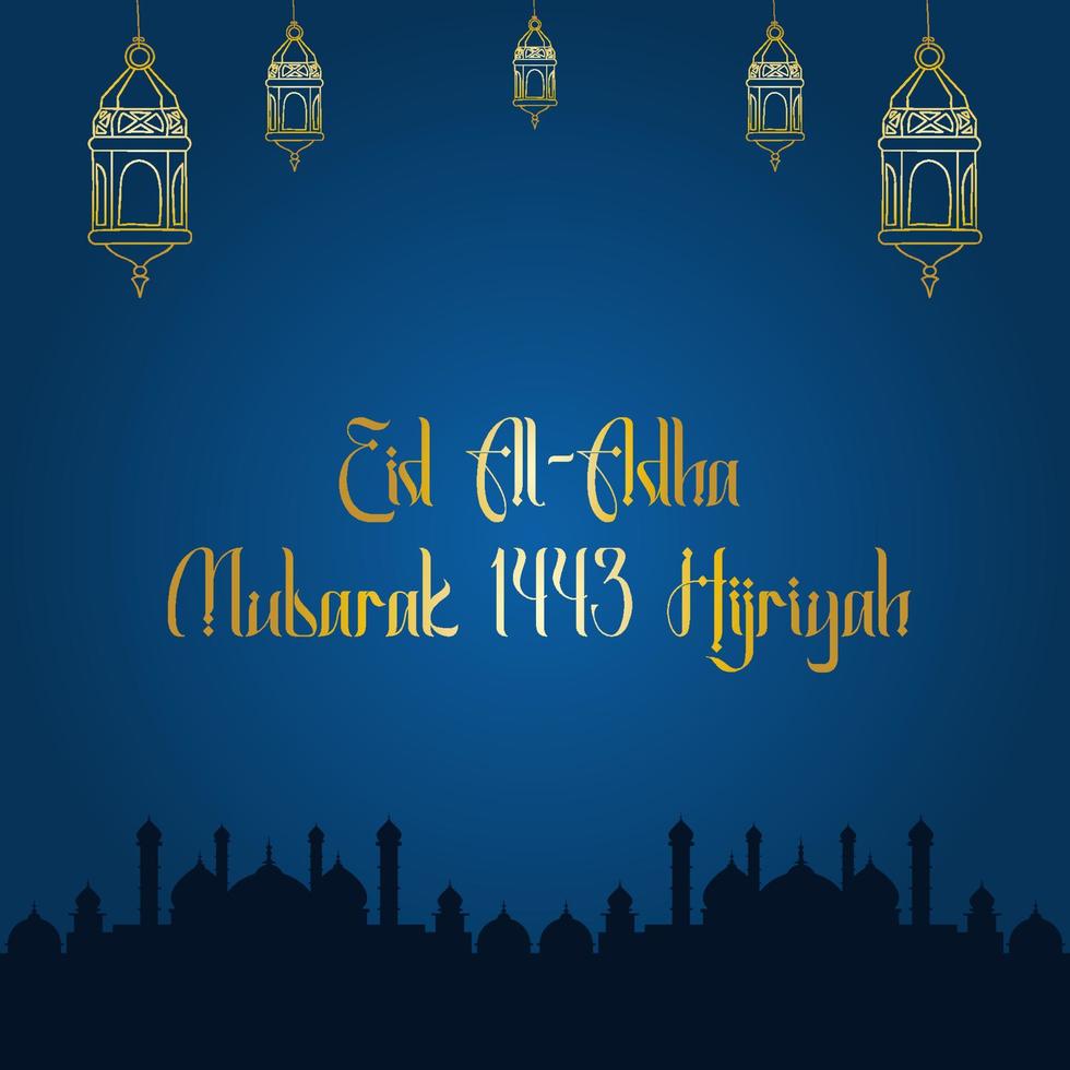 Eid al-Adha greetings with a mosque background. vector