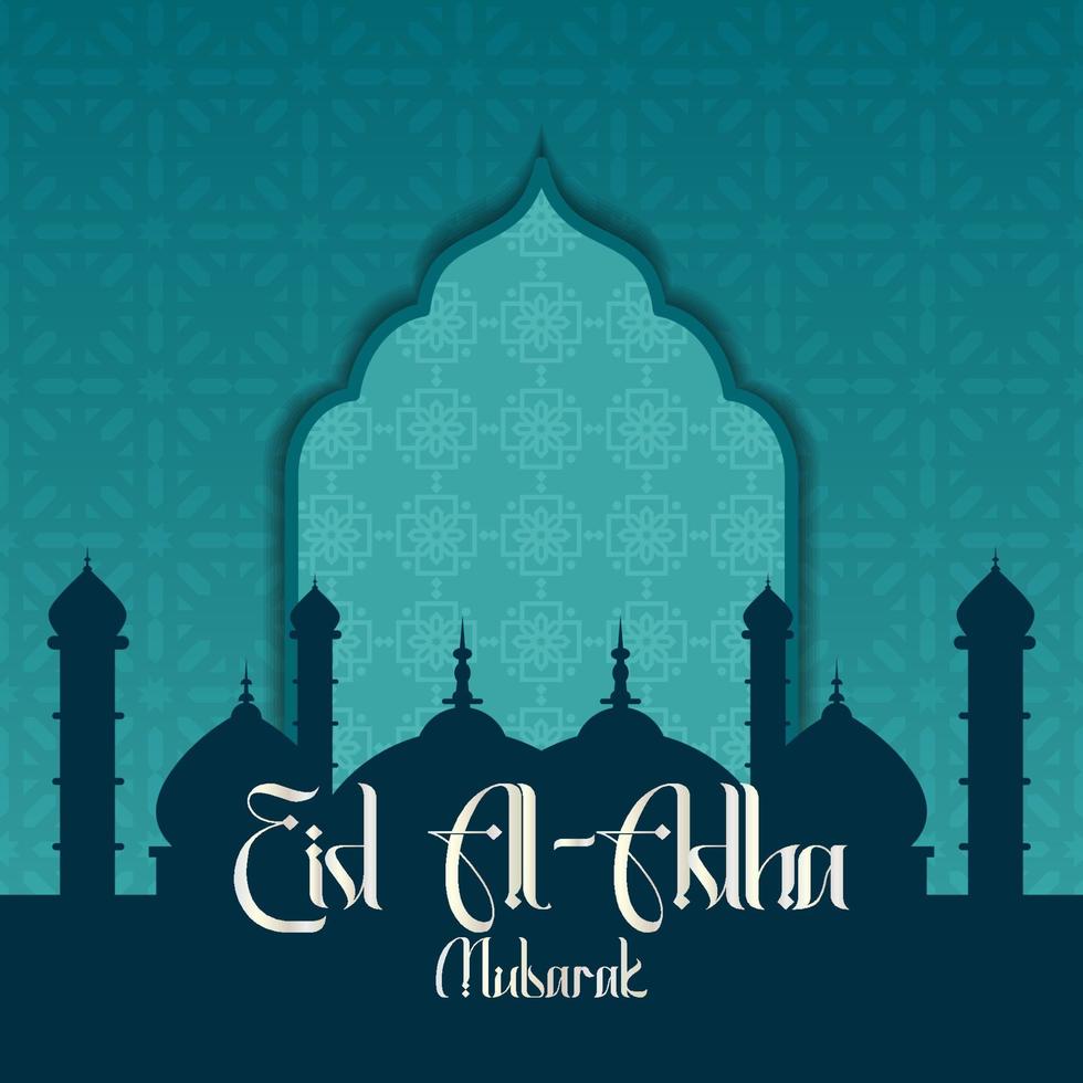 Eid al-Adha greetings with a mosque background. vector