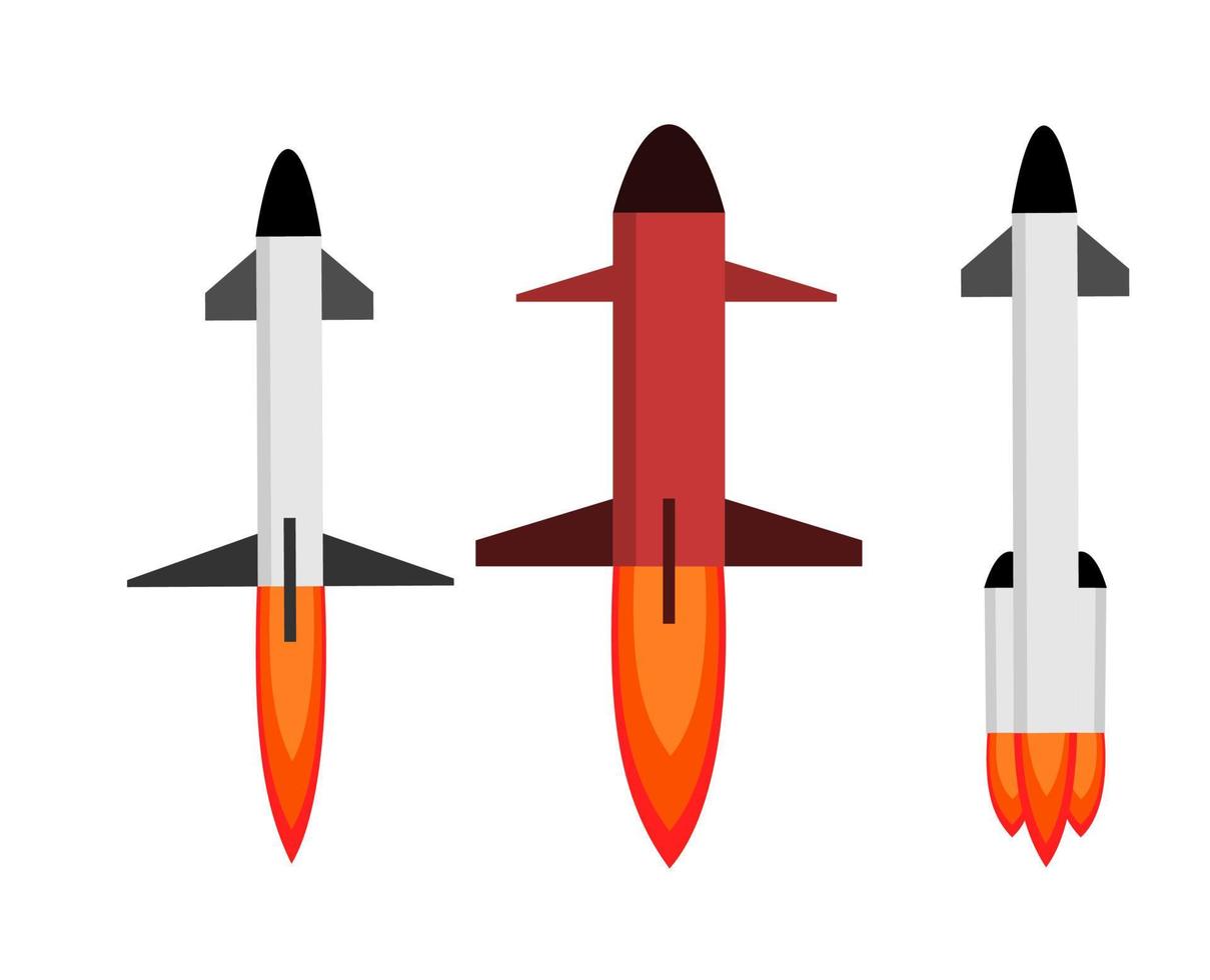 Set of military missiles. Ballistic missile vector icon set. Military weapon illustration. Set of fighter aircraft missiles.