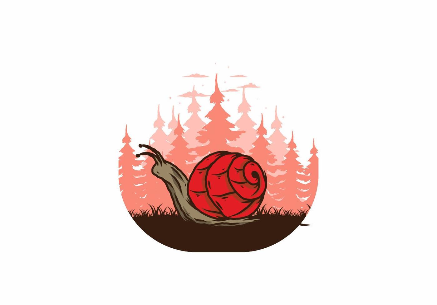 Snail creeping in the forest illustration vector