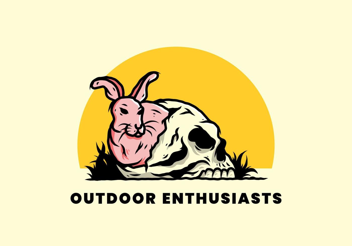 Rabbit hiding inside human skull illustration vector