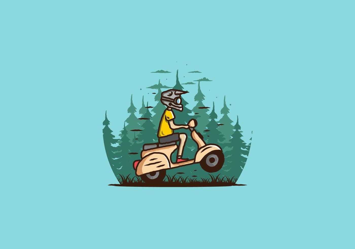 Standing scooter in the forest illustration vector