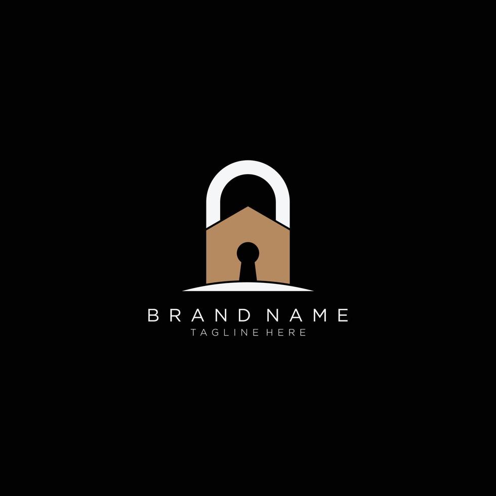 Security House Lock Icon Logo Design template. Black background. vector