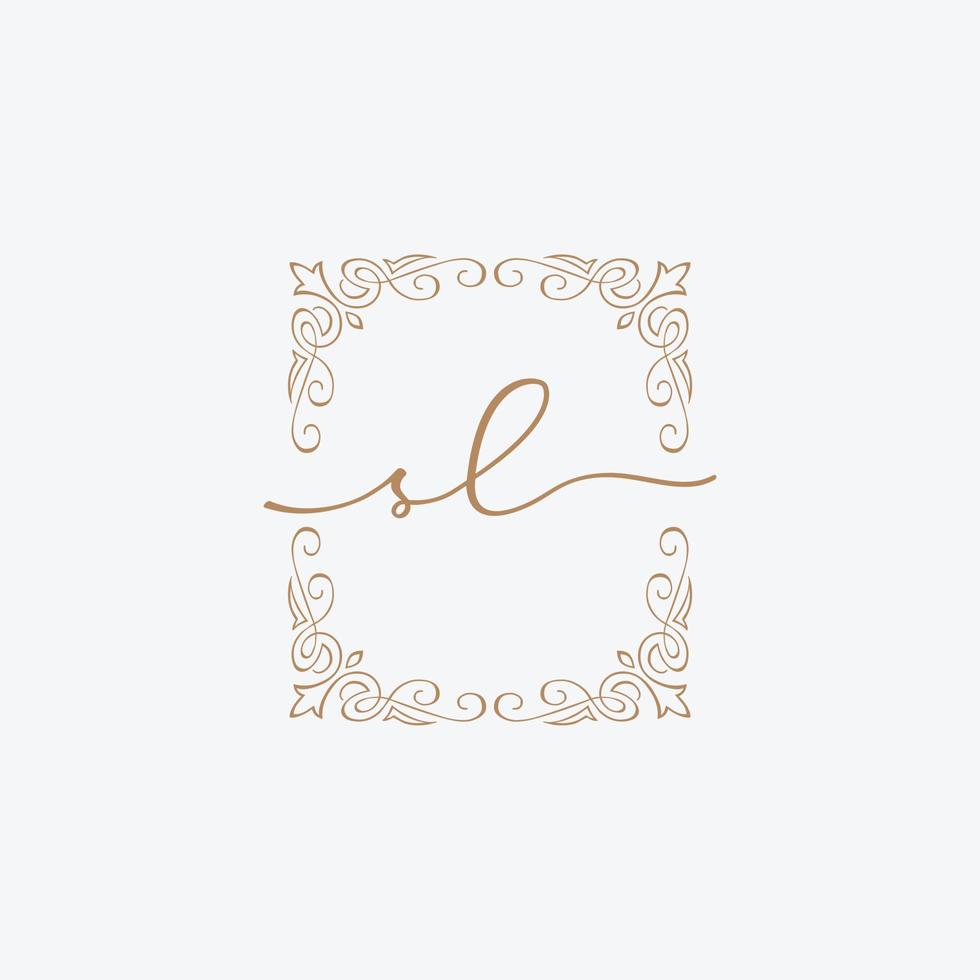 Initial letters S and L, SL design decorative ornament frame. vector