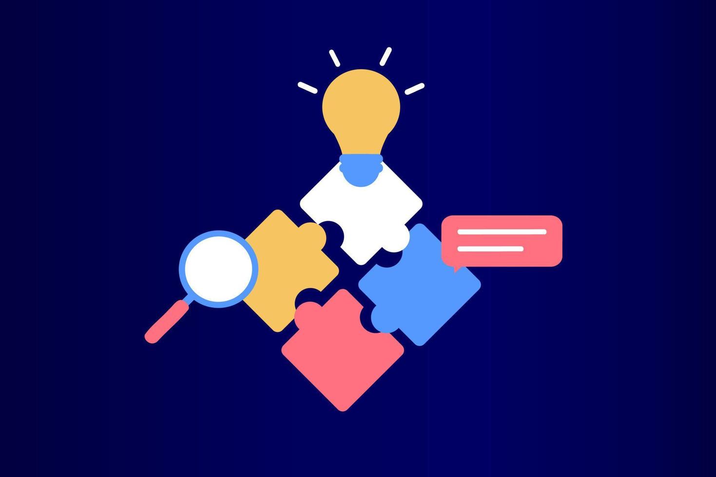 Business solution and support, problem solving and decision making, innovative ideas concept. Connecting puzzle elements, team metaphor, business approach, brainstorming. Flat web vector illustration.