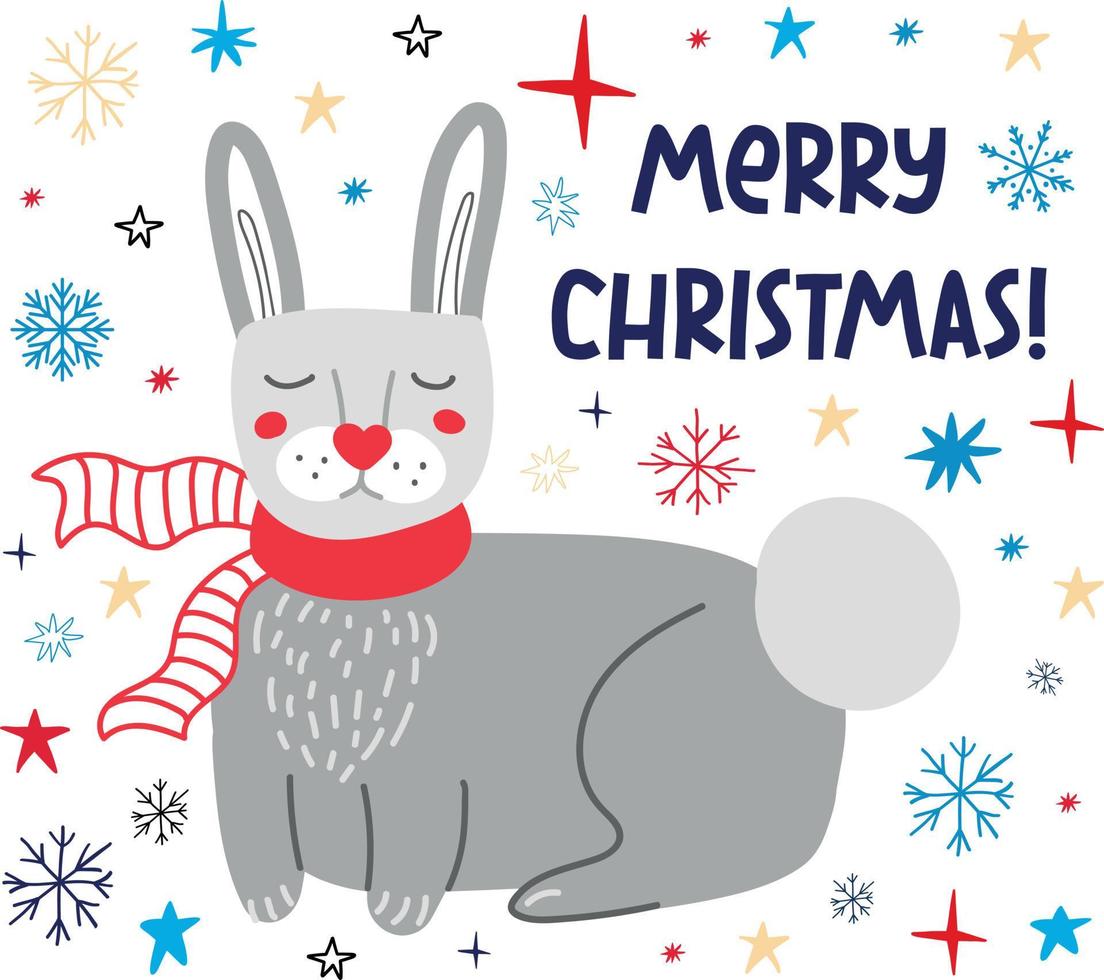 Christmas greeting card with a rabbit. vector
