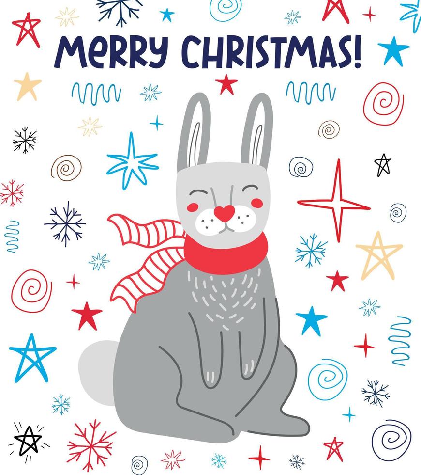 Christmas greeting card with a rabbit. vector