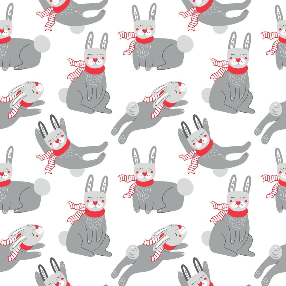 Seamless pattern with rabbits in scarves vector