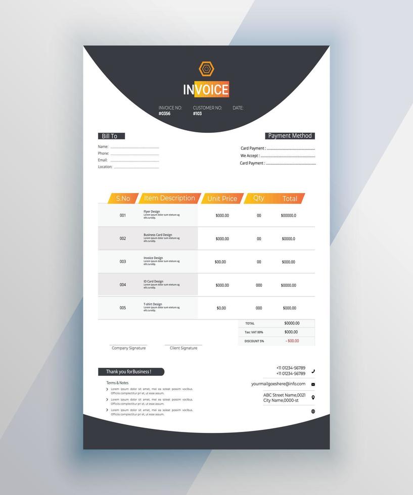 creative minimal dark business invoice template vector design