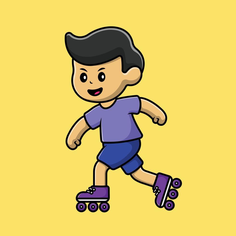 Cute Boy Playing Roller Skate Cartoon Vector Icon Illustration. People Sport Icon Concept Isolated Premium Vector.