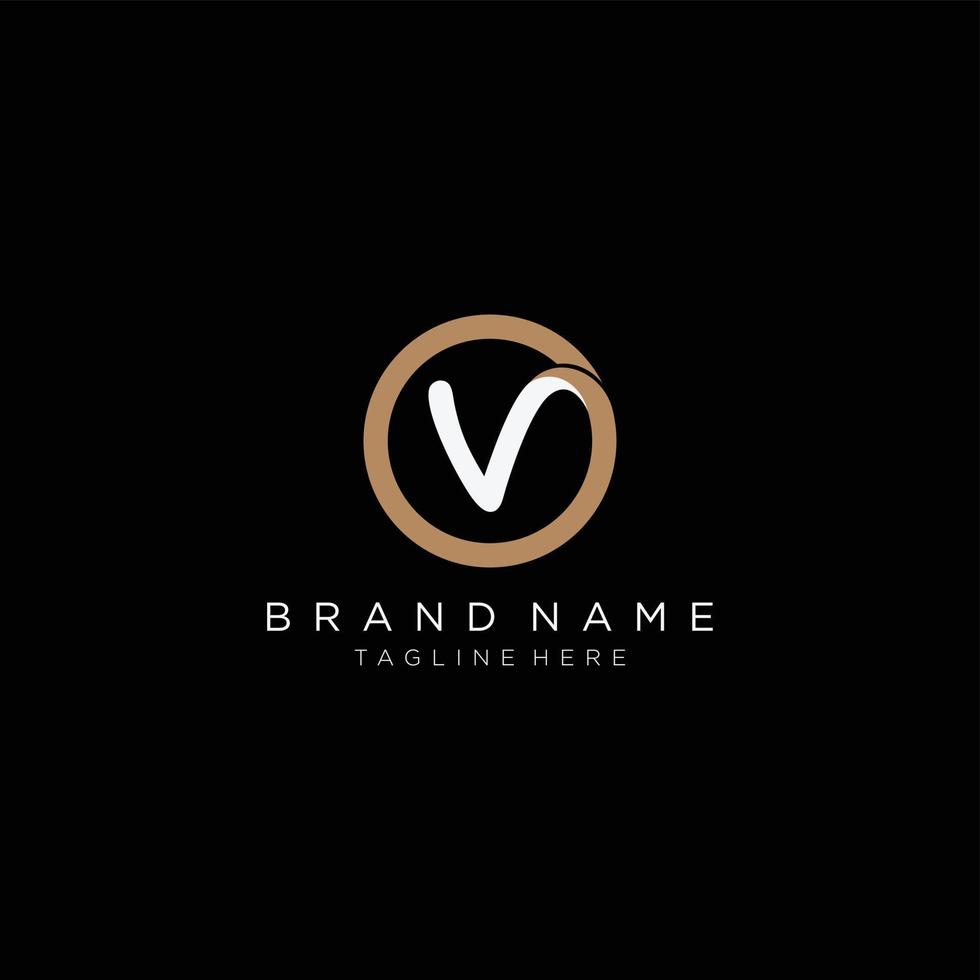 Initial letter V circle logo, monogram line art style design template. Black background. vector