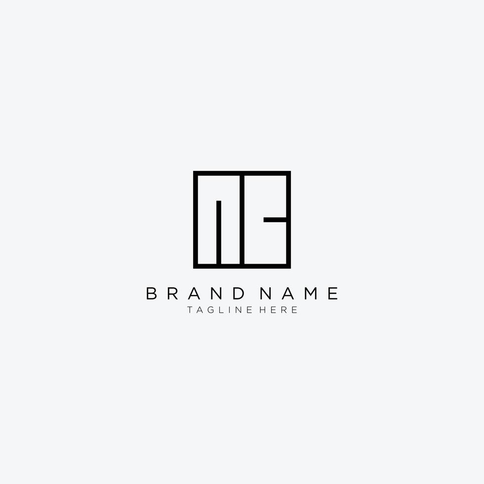 Letter NC square logo style line art design template. vector