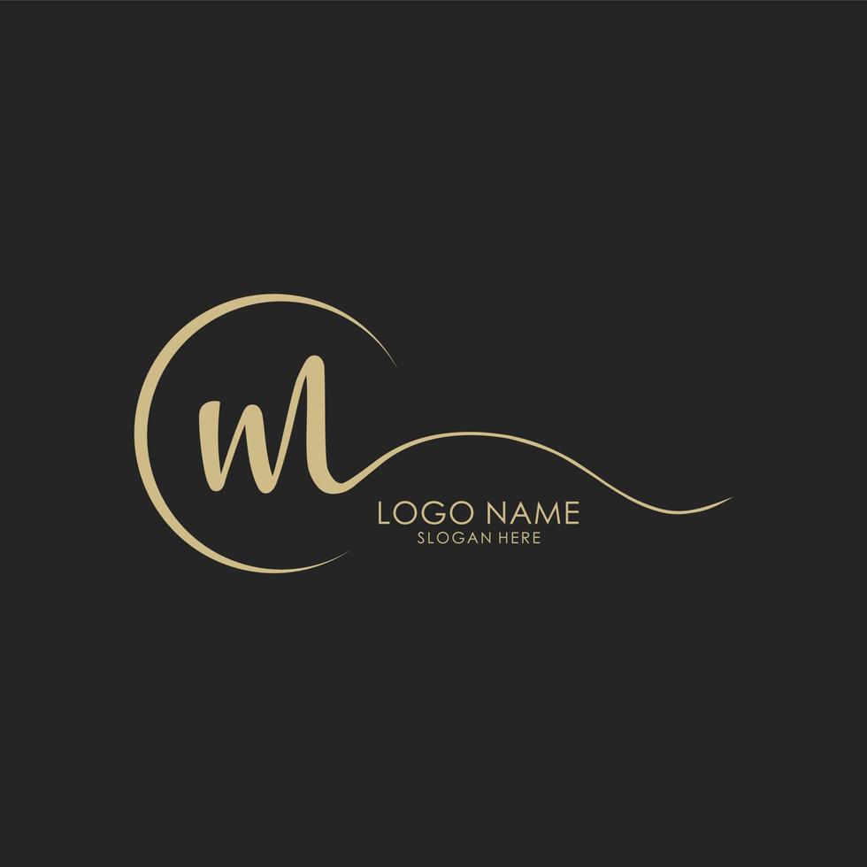 Letter M gold handwritten logo vector design template.