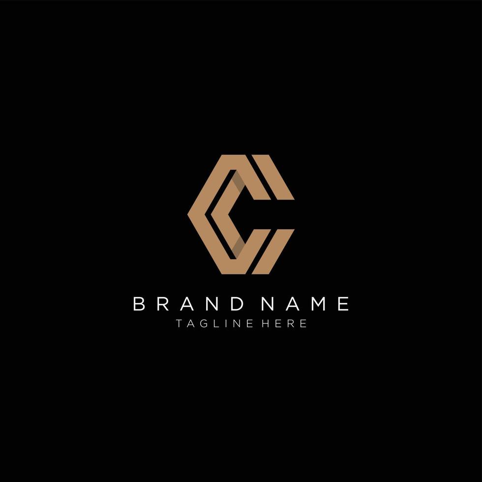 Initial letter C and C, CC, overlapping interlock logo, monogram line art style gold. Black background. vector