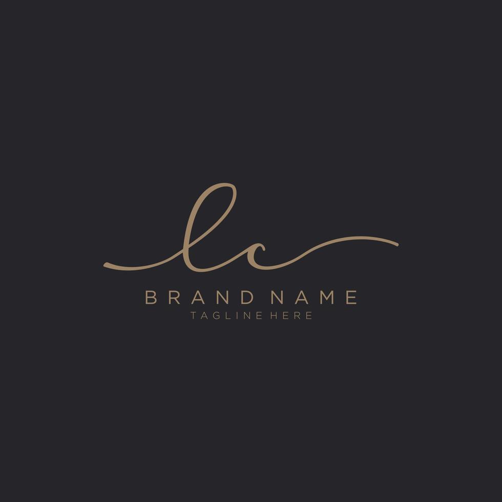 Letter LC gold Initial handwriting logo vector. Black background. vector