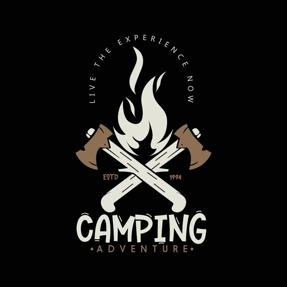 un simple ícono de campamento de chimenea en estilo rústico para el explorador al aire libre o el logotipo de la compañía de aventuras en un fondo oscuro vector
