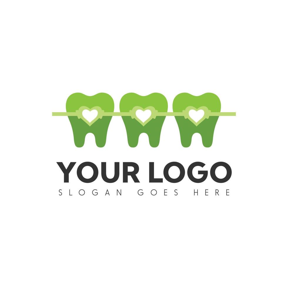 un logotipo dental en color verde que representa tres dientes y un brazalete vector