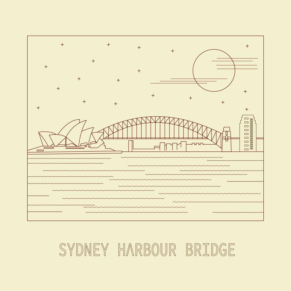 ilustración de línea mono del puente del puerto de sydney en australia vector