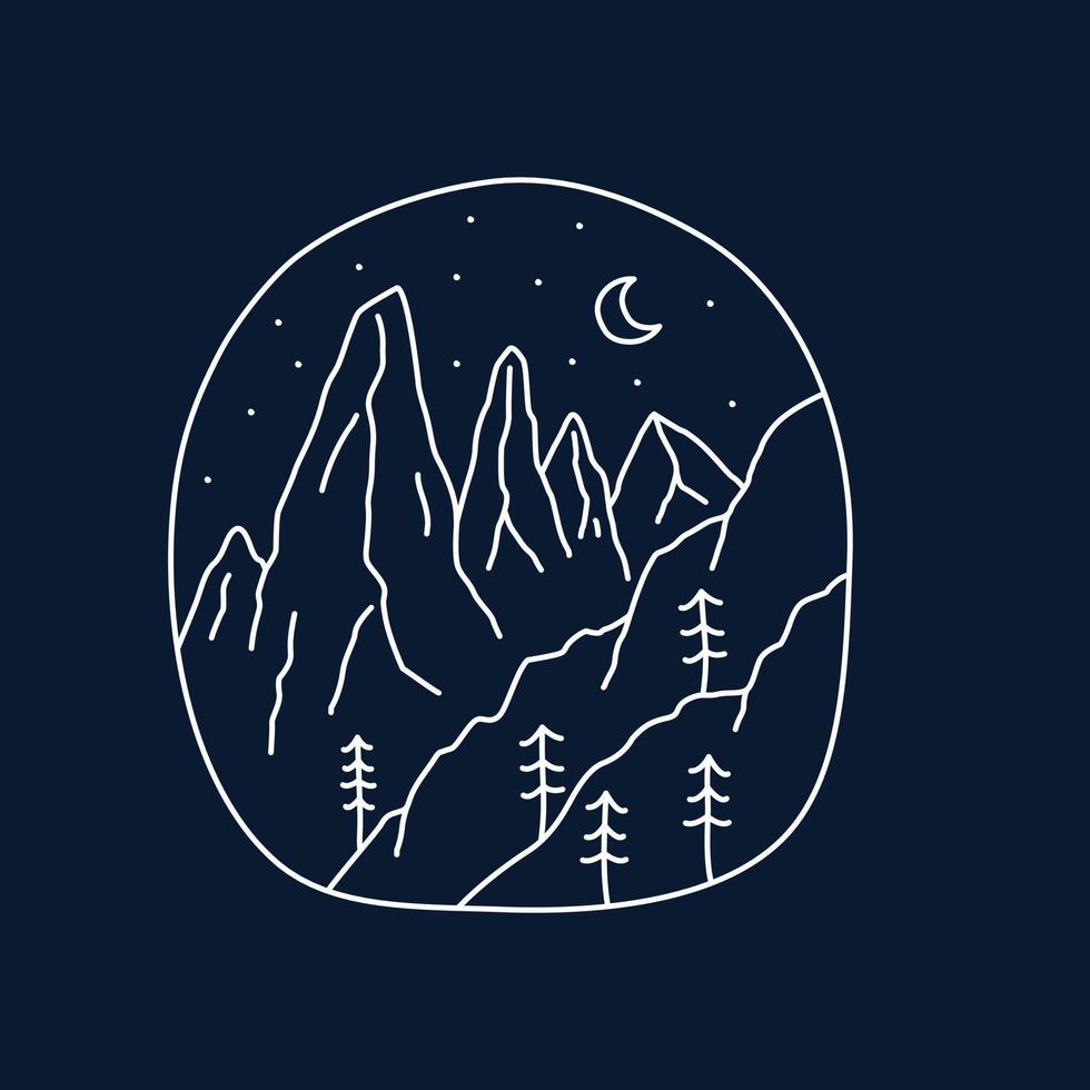 Mono line Illustration Design of Torres del Paine National Park vector