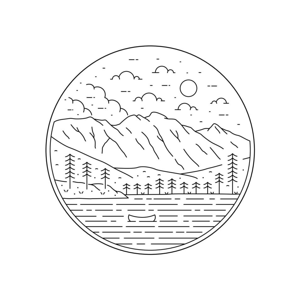 diseñe paisajes naturales de montañas y lagos inspirados en saint moritz en mono line art vector