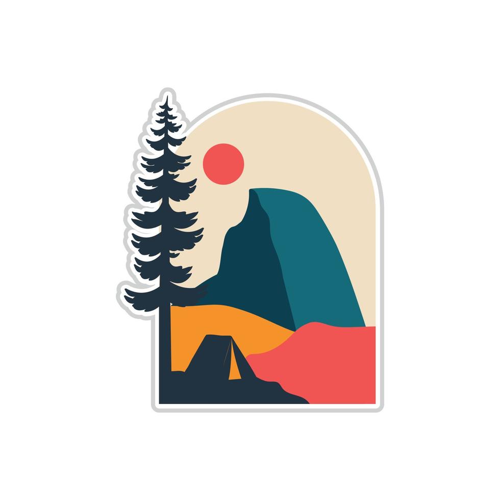 diseño vectorial acampando en el diseño de camisetas del parque nacional de yosemite de la mitad de la cúpula, diseño de tee, diseño de etiqueta de la insignia del emblema del parche vector