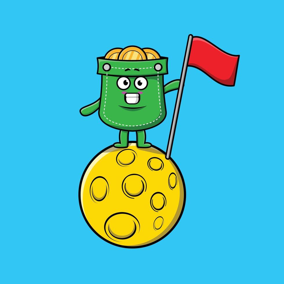 Cute cartoon Pocket standing on the moon with flag vector