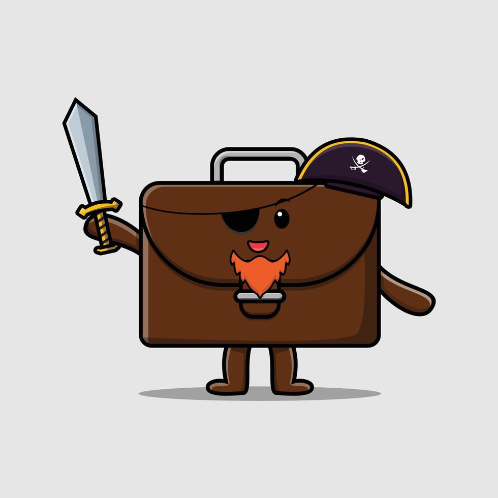 Cute dibujos animados maleta pirata con sombrero y espada vector
