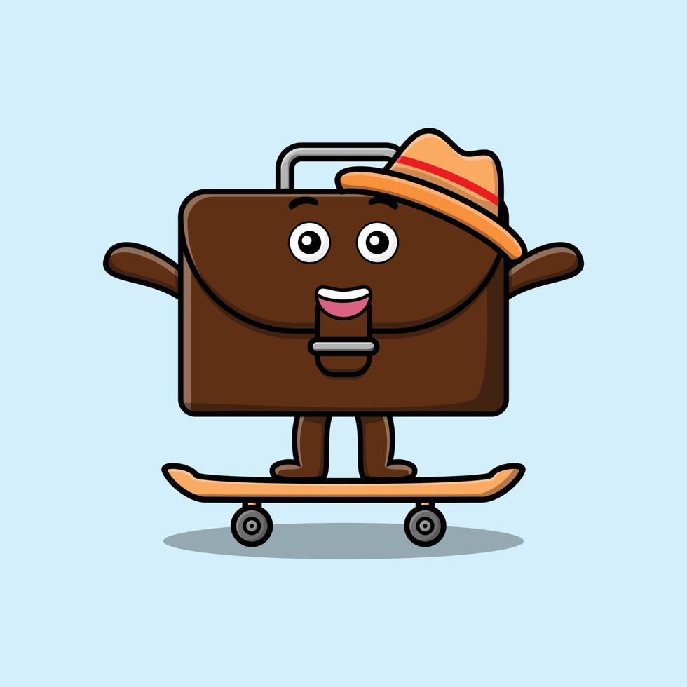 cute cartoon suitcase standing on skateboard vector