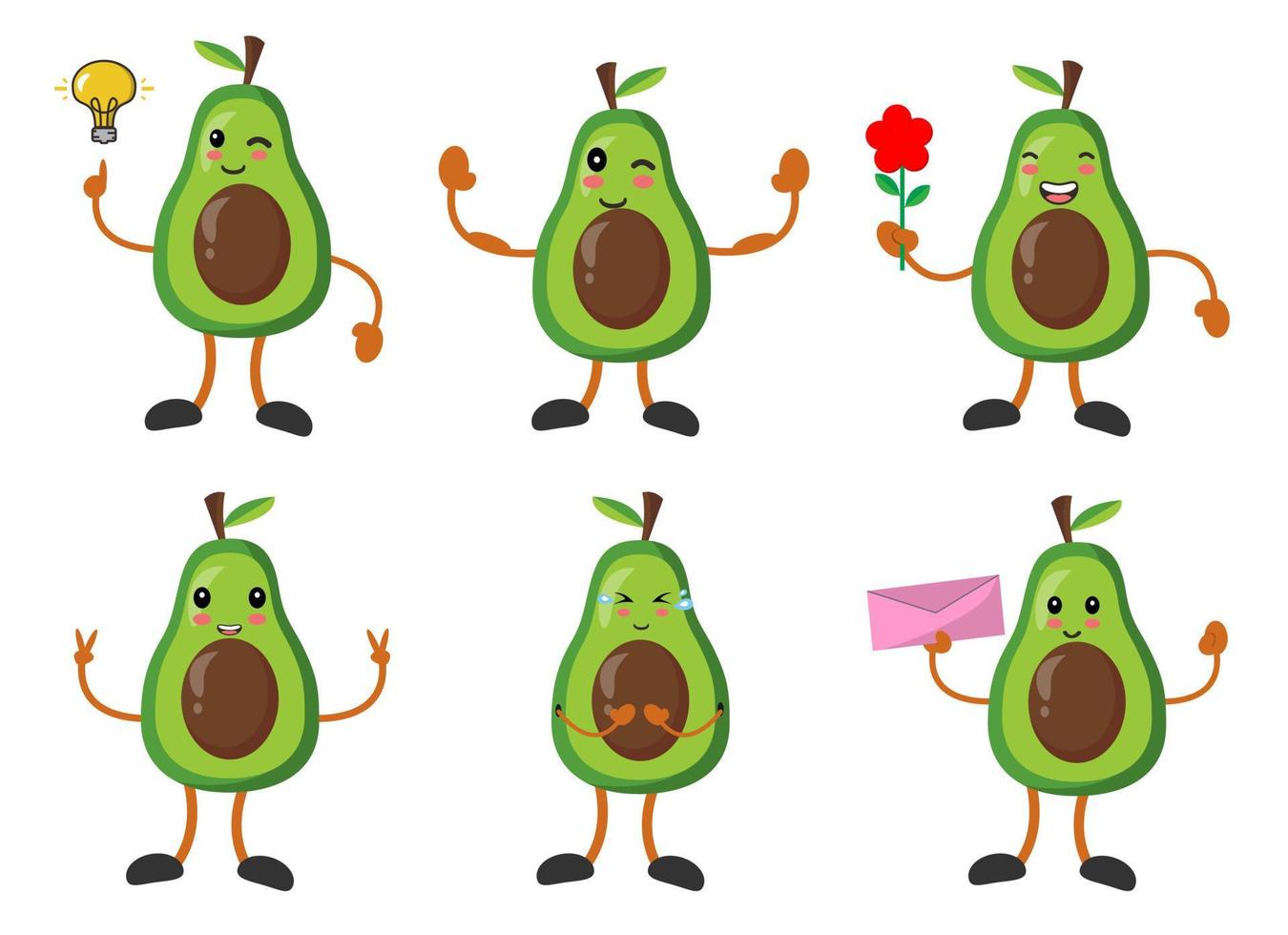 lindo conjunto de imagen de vector de carácter de fruta de aguacate