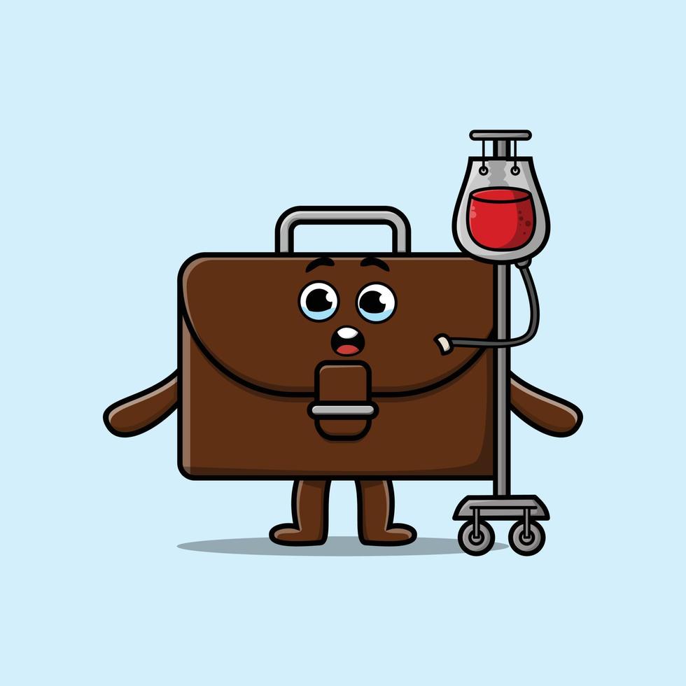 Cute cartoon of suitcase having blood transfusion vector