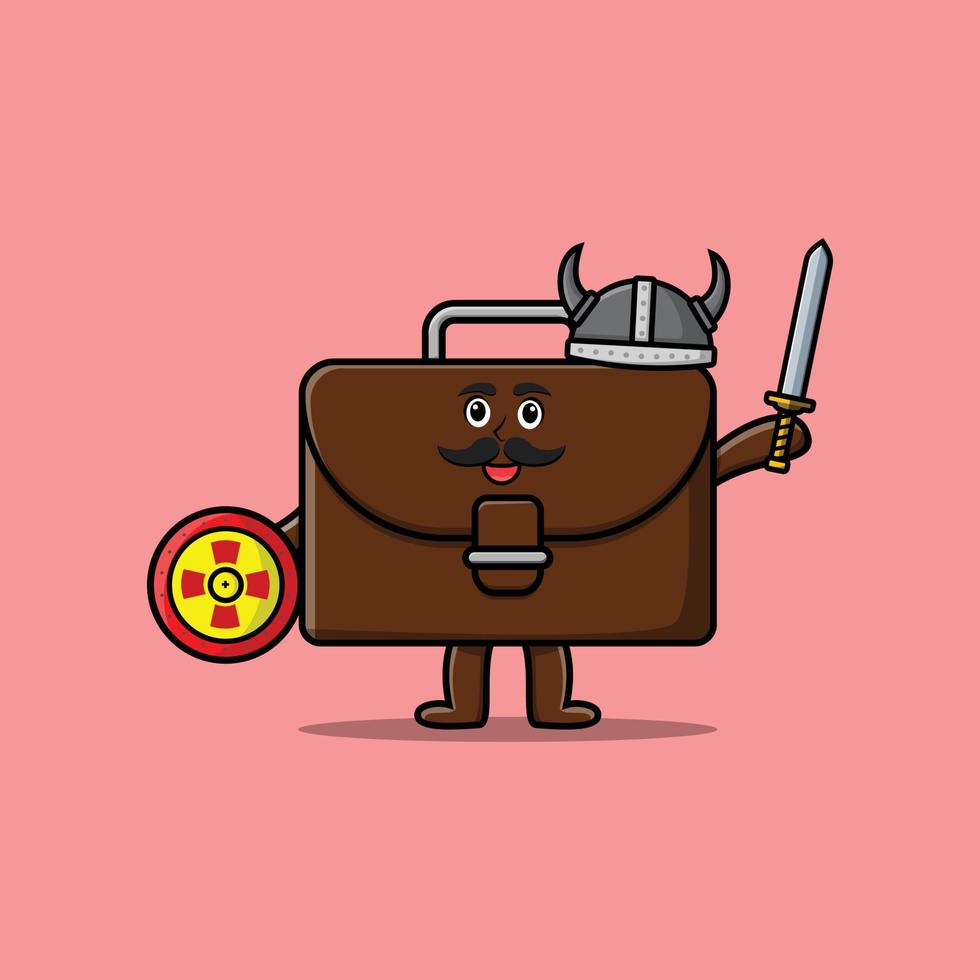 Cute cartoon Suitcase viking pirate holding ax vector