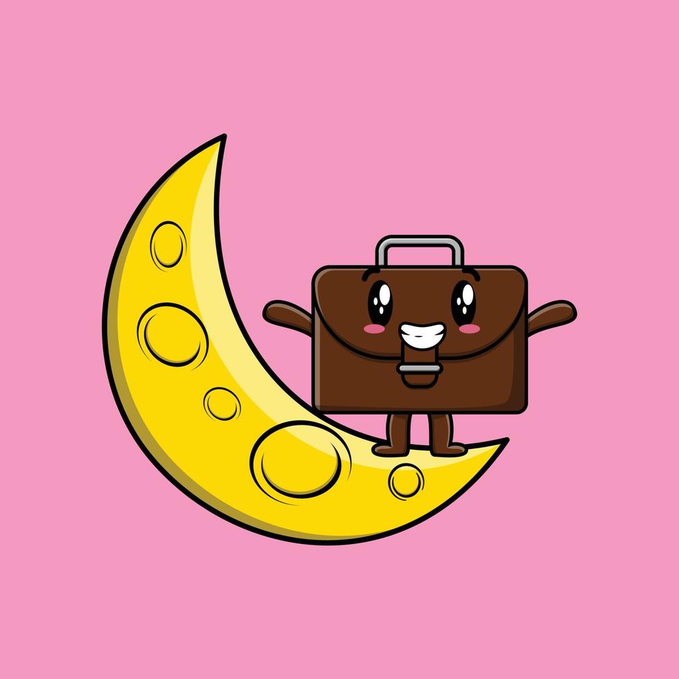 Cute cartoon Suitcase standing the crescent moon vector