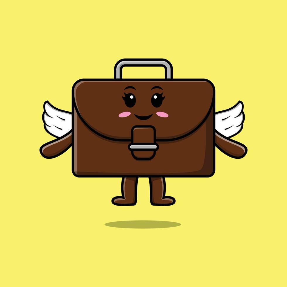 Cute cartoon suitcase character wearing wings vector