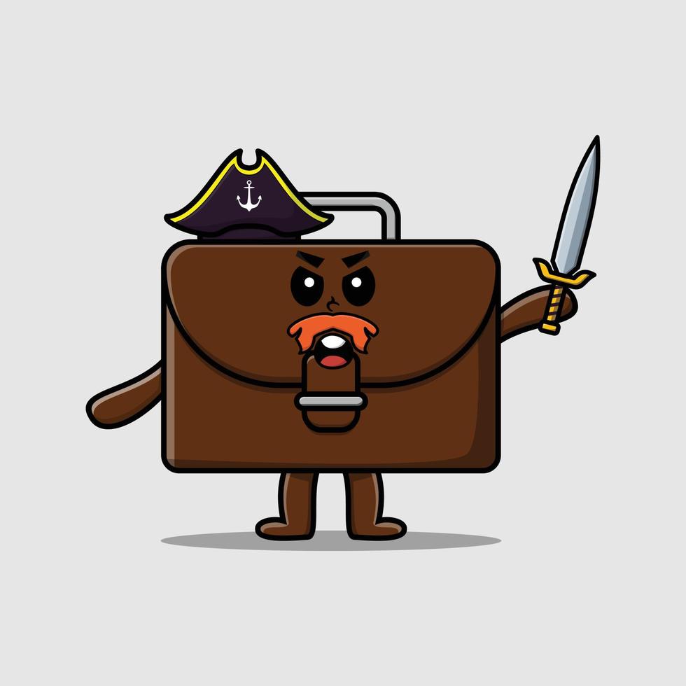 Cute cartoon suitcase pirate with hat and sword vector