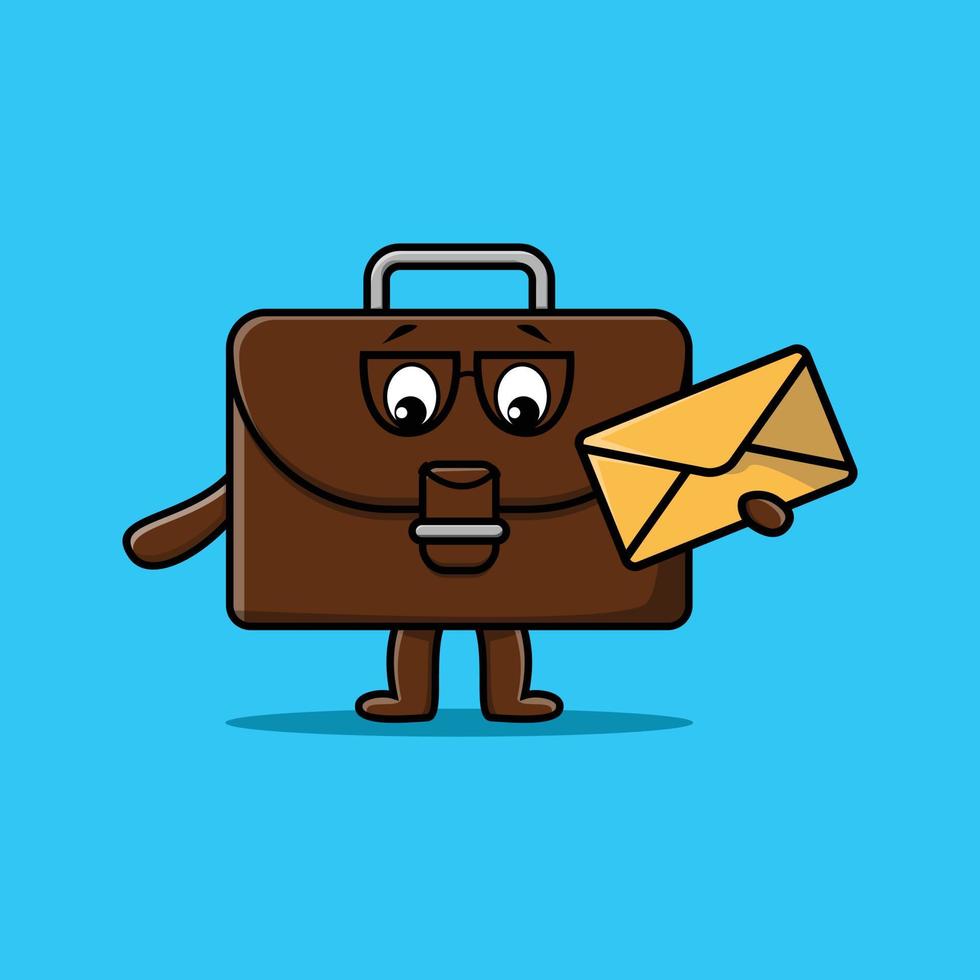 Cute cartoon suitcase holding envelope character vector