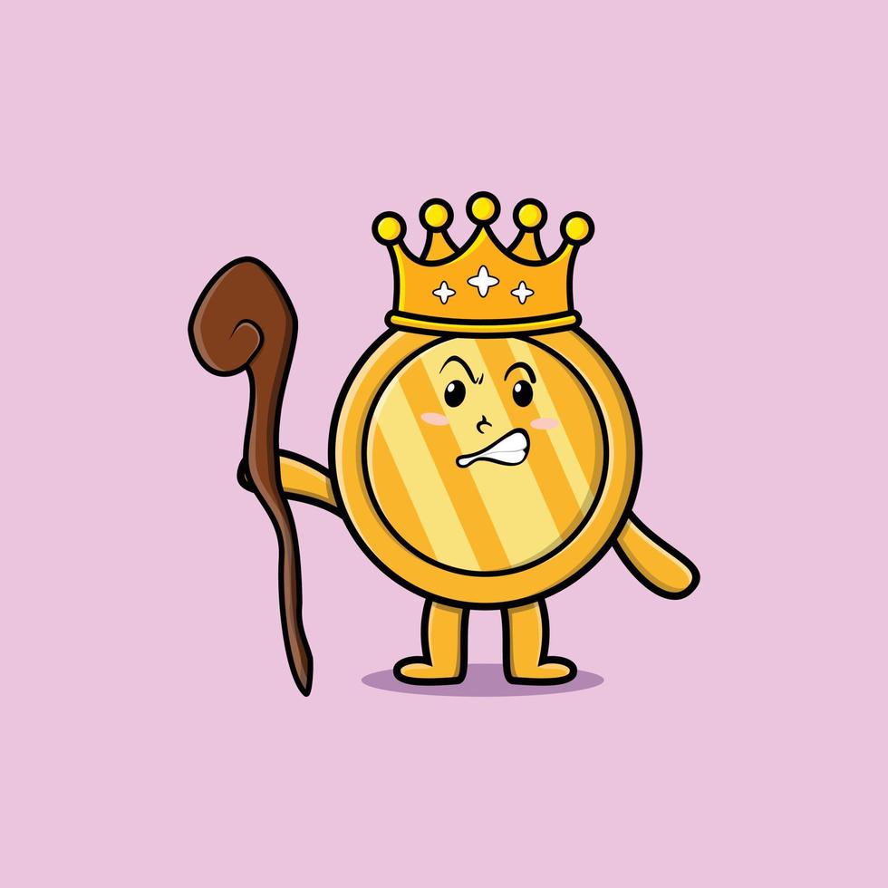 moneda de oro de dibujos animados lindo rey sabio con corona dorada vector