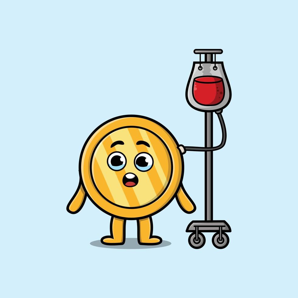 Cute cartoon of gold coin having blood transfusion vector