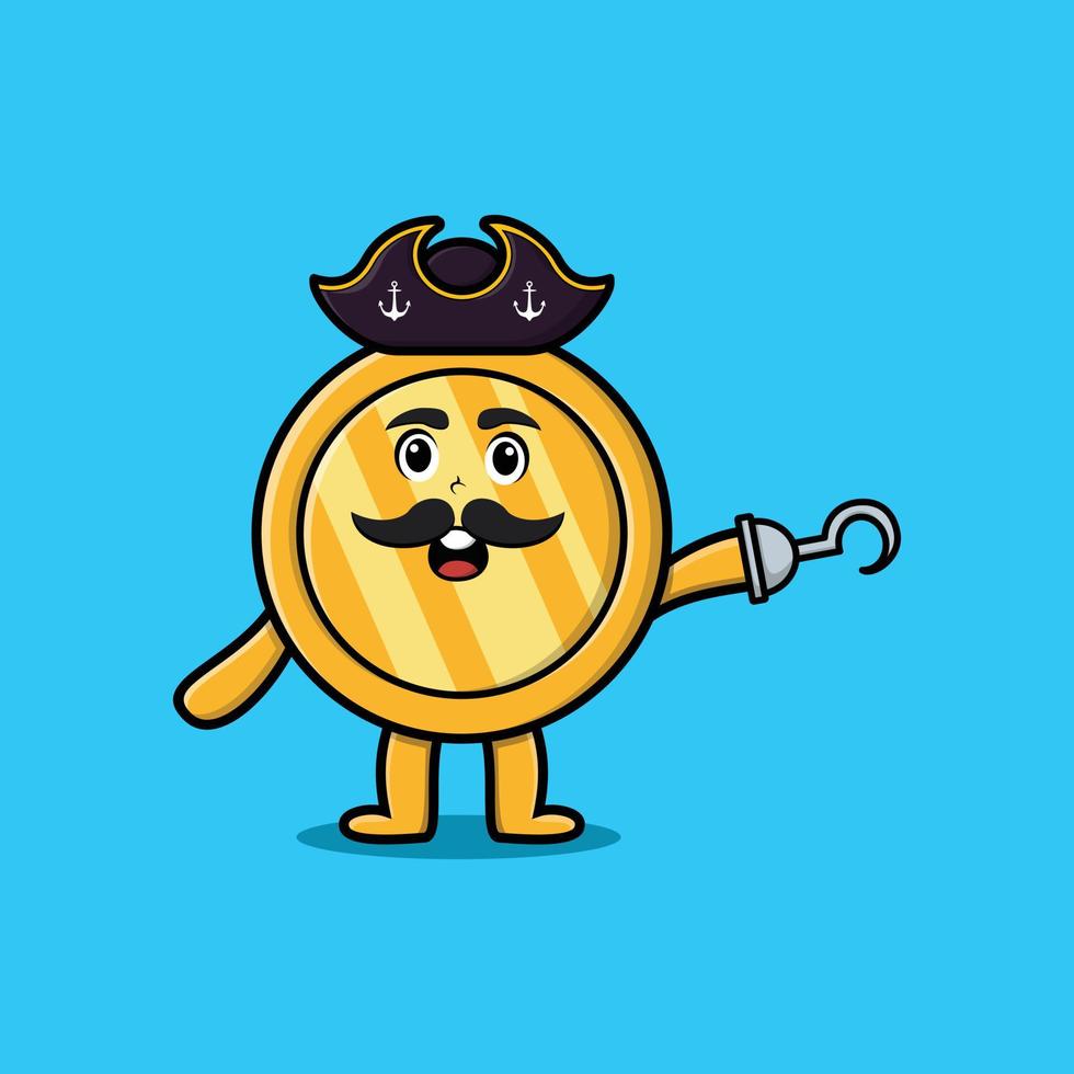 Cute cartoon pirate gold coin with hook hand vector