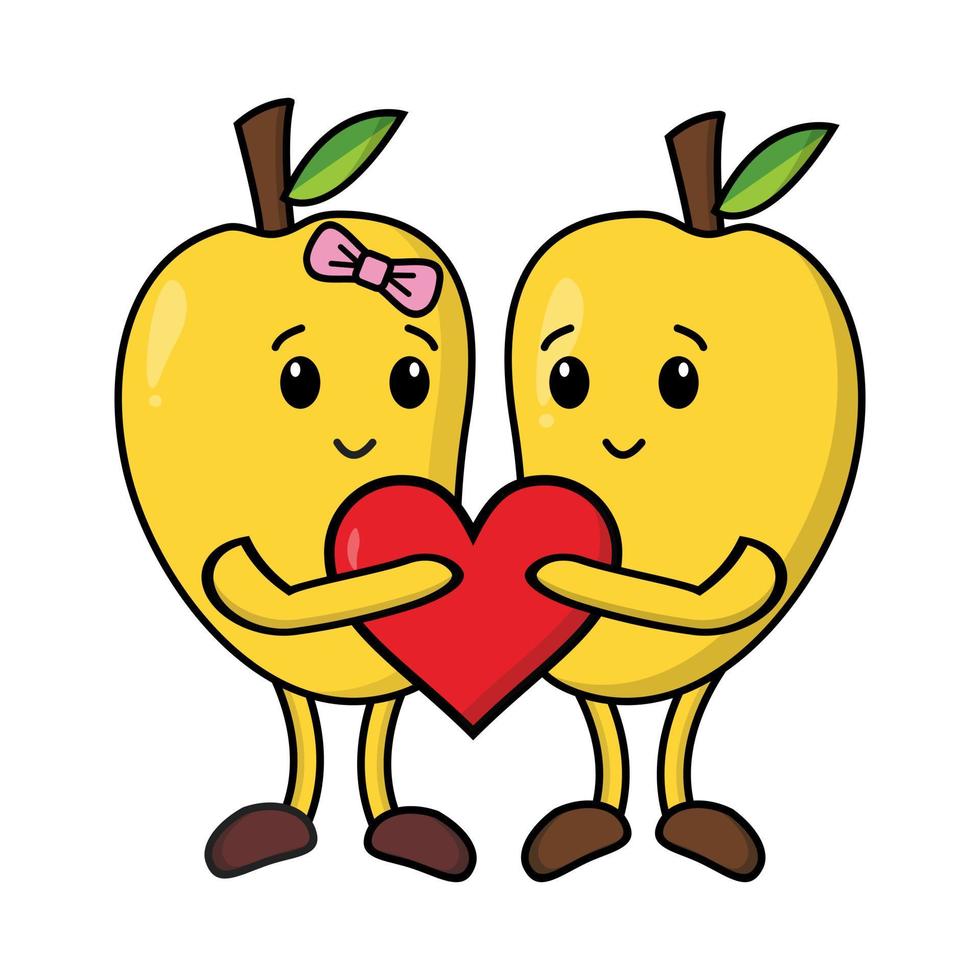 two yellow mango cartoon character in love vector images